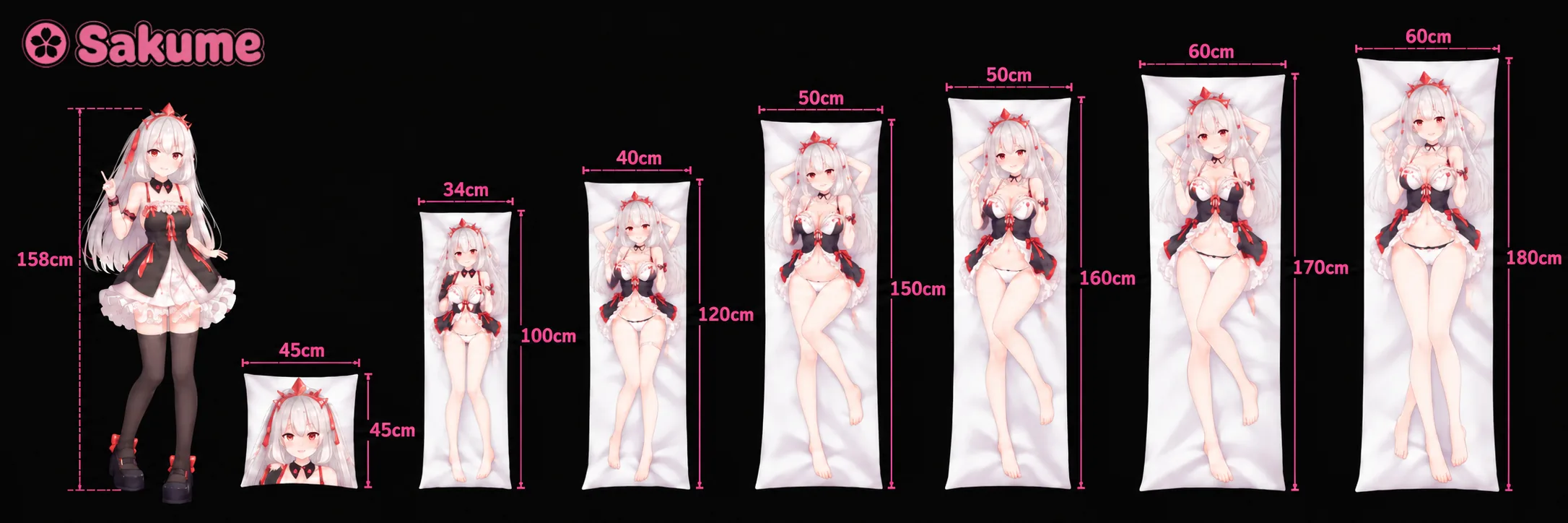 Dakimakura-Größen im maßstabsgetreuen Vergleich