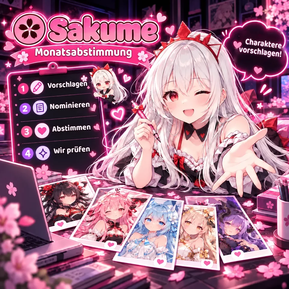 Das Sakume-Maskottchen lädt dich ein, Charaktere vorzuschlagen und an der Community-Abstimmung teilzunehmen